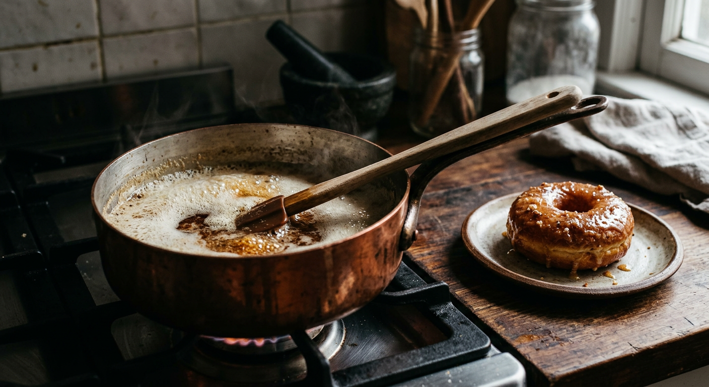 Butter browning in a copper saucepan